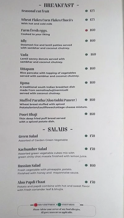 All Spices - Hotel Marigold menu 