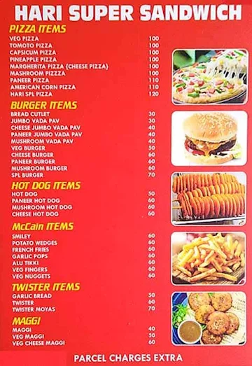 Hari Super Sandwich menu 