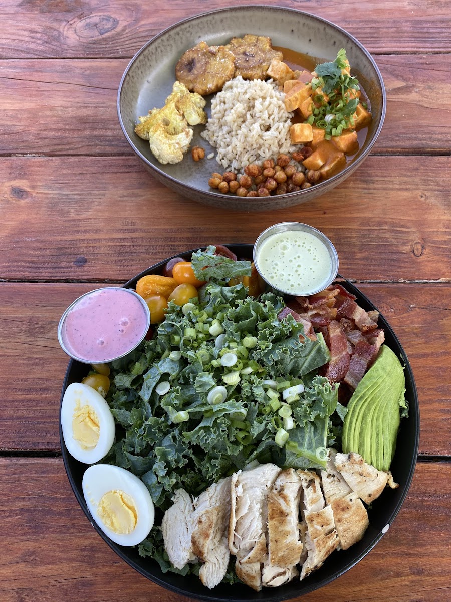 Moroccan bowl and Cobb salad