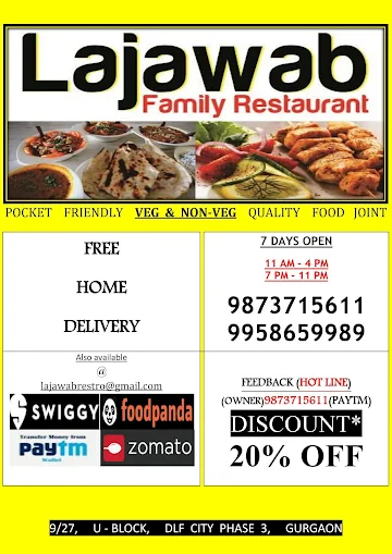 Lajawab Family Restaurant menu 