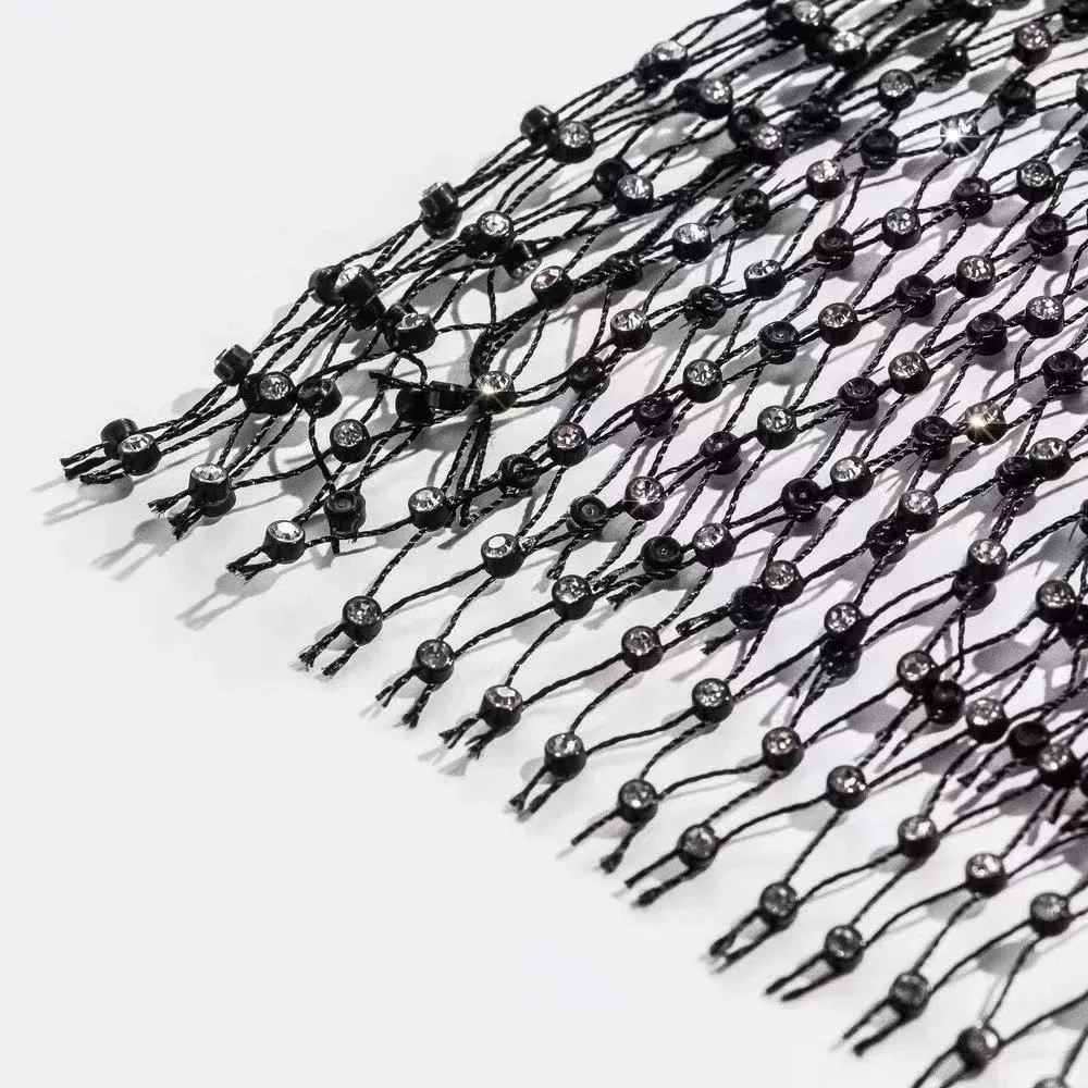 Title 7, Damen Mode Fischernetz Hohle Strass Midirock, e...