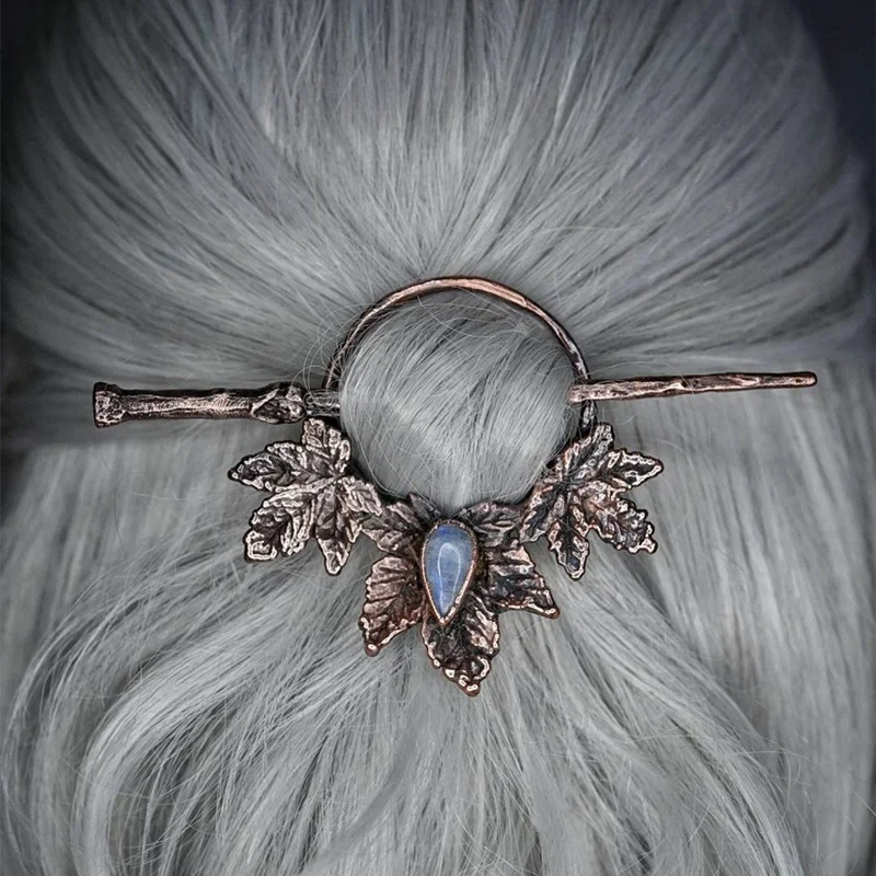 Épingle à cheveux gothique rétro, squelette de corbeau, pierre de lune, corne de cerf pour femme, accessoire unique