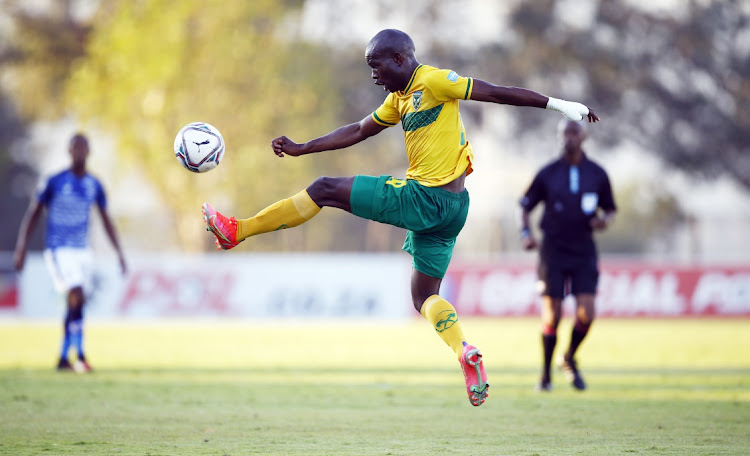 Nkosinathi Sibisi of Golden Arrows during the DStv Premiership 2020/21 game between Maritzburg United and Golden Arrows at Harry Gwala Stadium on 12 May 2021 © Steve Haag/BackpagePix