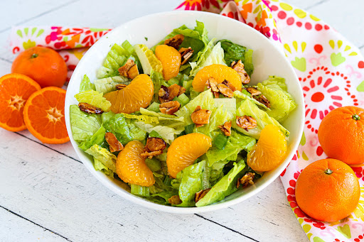 A bowl of Mandarin Salad.