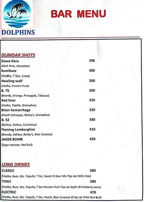 Dolphins Bar and Restaurant menu 