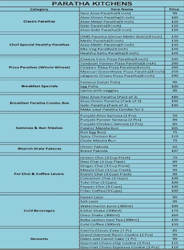 Paratha Kitchens menu 