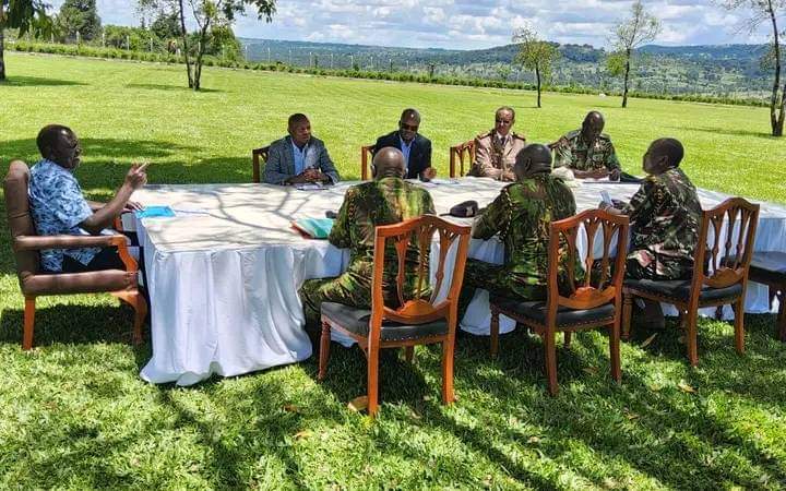 Ruto with the security chiefs in the meeting in Kilgoris on March 30, 2024