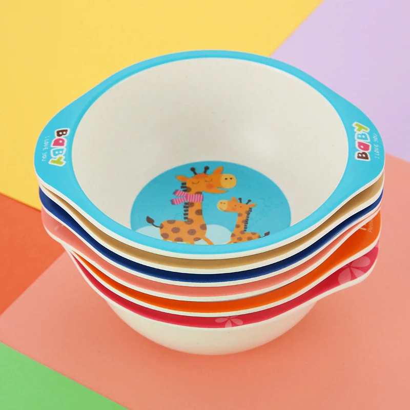 Çocuklar bebek doğal bambu fiber kaseler karikatür hayvan yemekleri bebek besleme sofra takımları çocuklar bebek toddler taşınabilir plaka