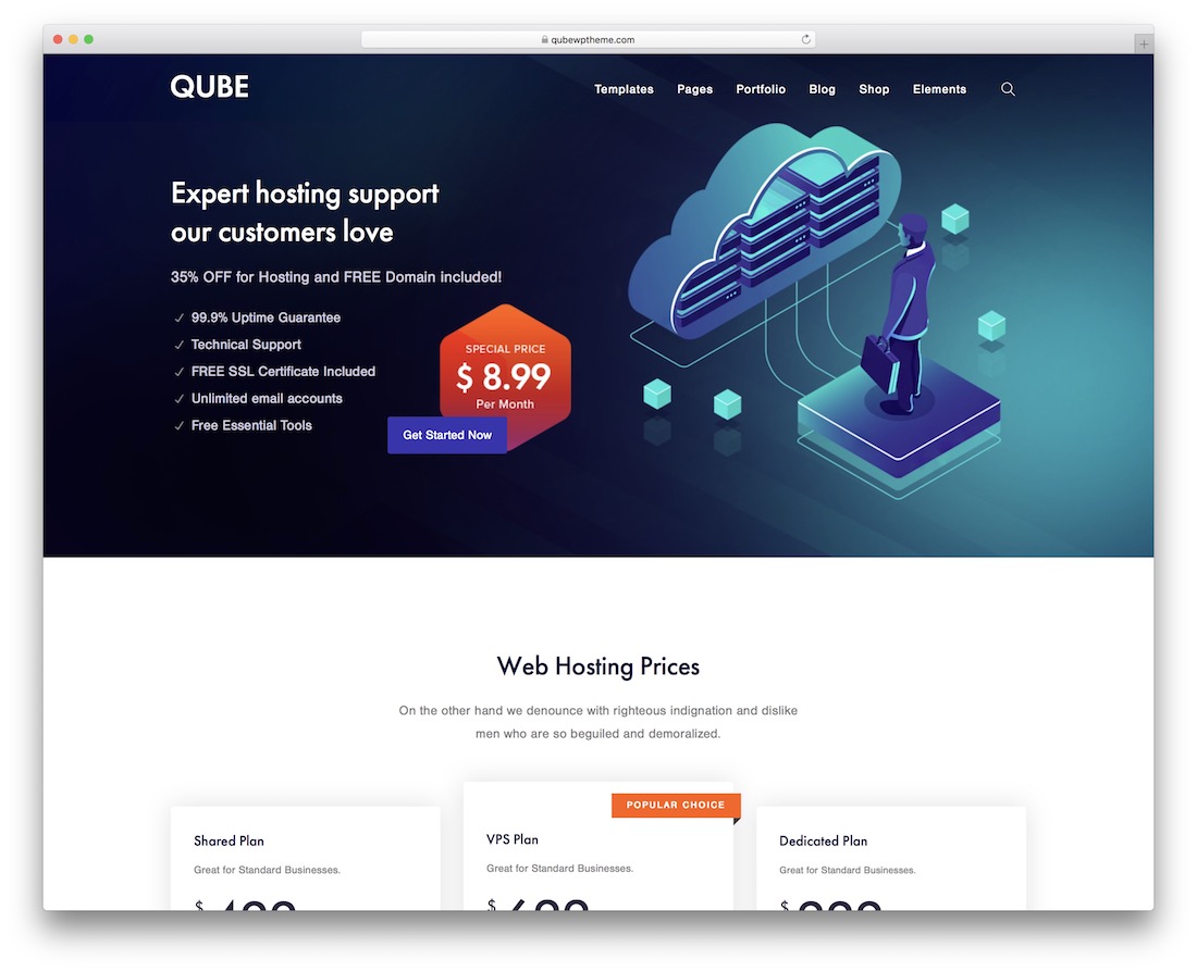 qube hosting tema de wordpress