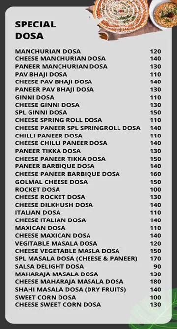 Southern Spice - 133 Varieties Of Dosa menu 