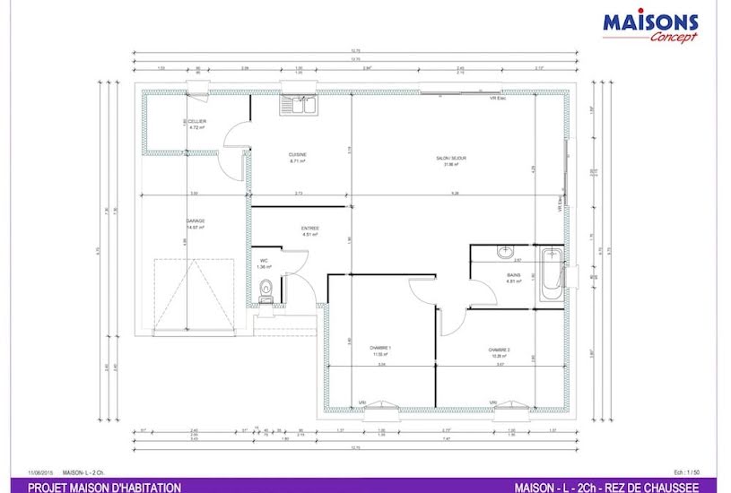  Vente Terrain + Maison - Terrain : 512m² - Maison : 78m² à Saint-Valérien (85570) 