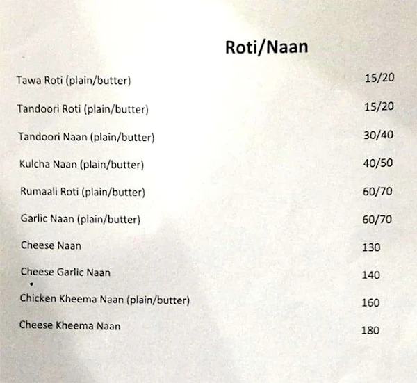 Rajdhani menu 