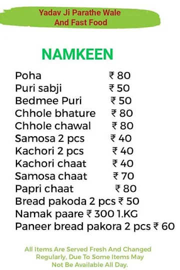 Yadav Ji Parathe Wale And Fast Food menu 