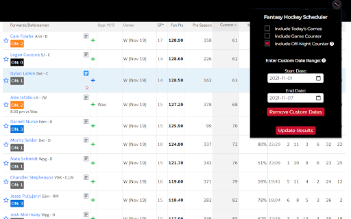 Fantasy Hockey Scheduler