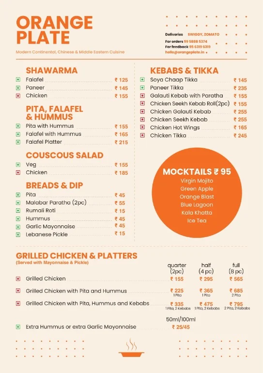 Orange Plate menu 