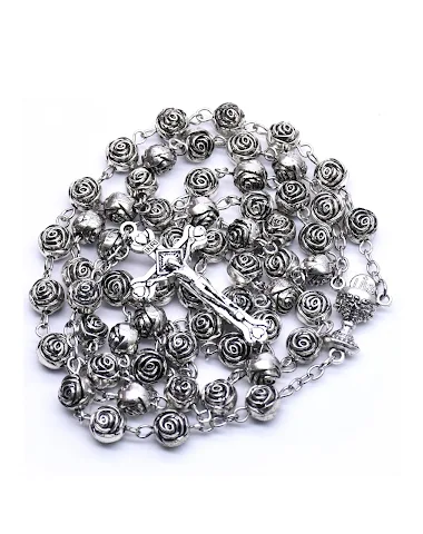 Rose Rosary Cross Necklace - 3