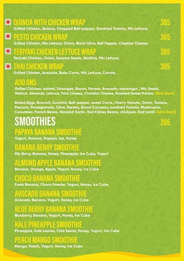 Lean 21 Cafe menu 