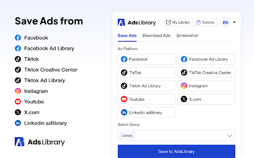 Ad Library - Save Facebook, TikTok, Youtube, Ins and Twitter Ads