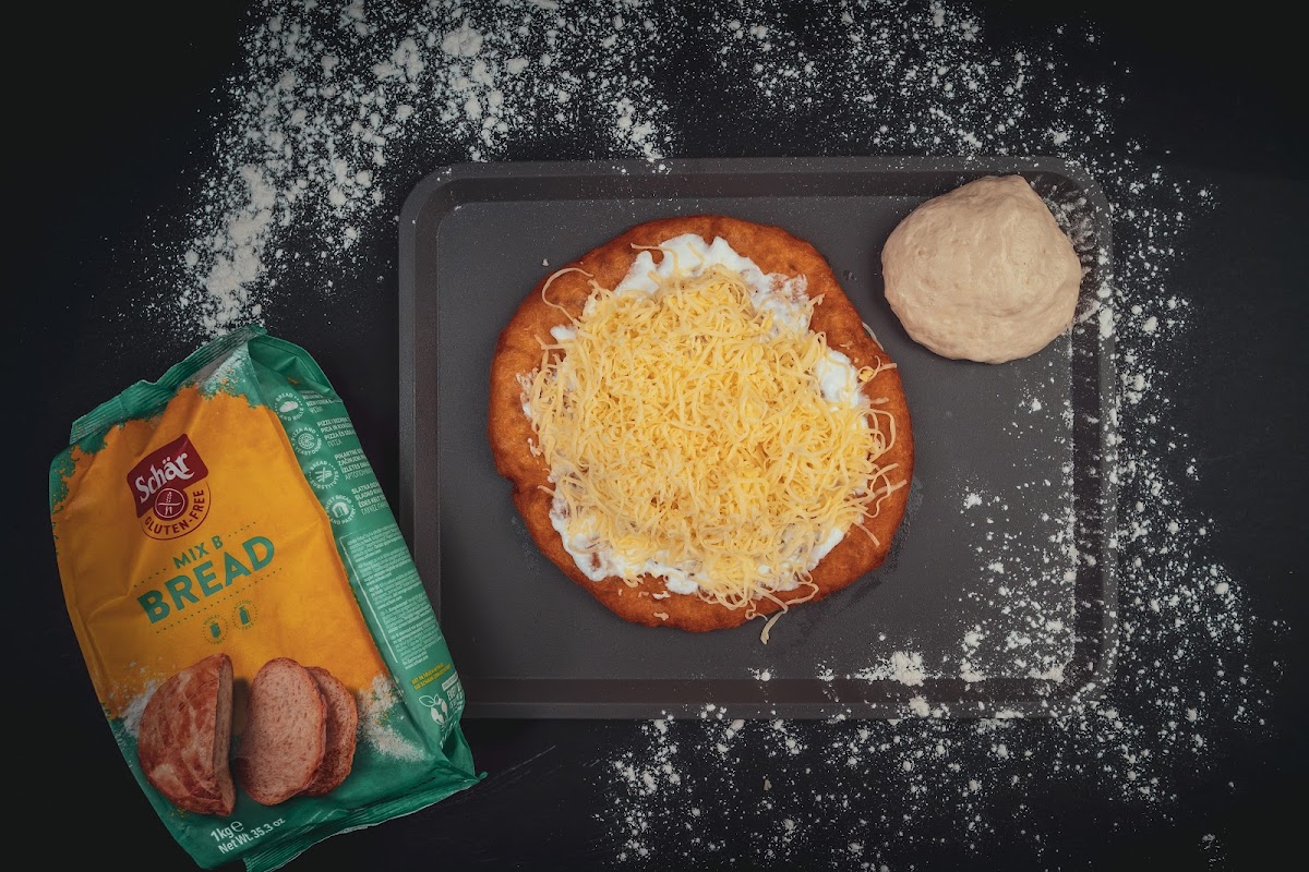 Gluten free lángos with sour-cream and cheese