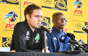 AmaZulu coach Romain Folz and Orlando Pirates assistant coach Mandla Ncikazi during joint press conference for the MTN8 final at Gateway Shopping Centre in Umhlanga.