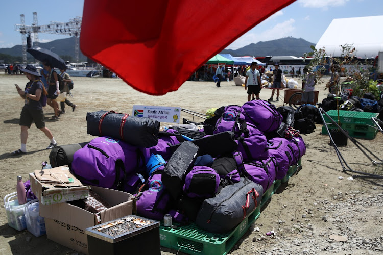Tents and equipment are seen as scouts prepare to leave the campsite of the World Scout Jamboree on August 08, 2023 in Buan, South Korea, due to an approaching typhoon. Picture: CHUNG SUNG-JUN