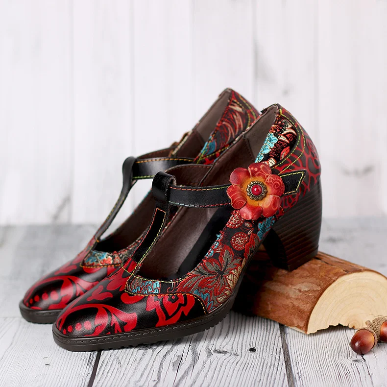 Title 4, Hoge Hakken Dames Retro Bloemen Handgemaakt Etn...