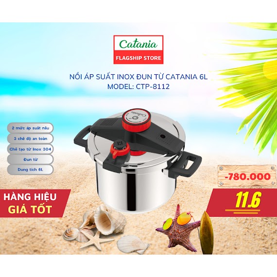 Nồi Áp Suất Catania Inox 304 Đun Từ 6L Ctp - 8112