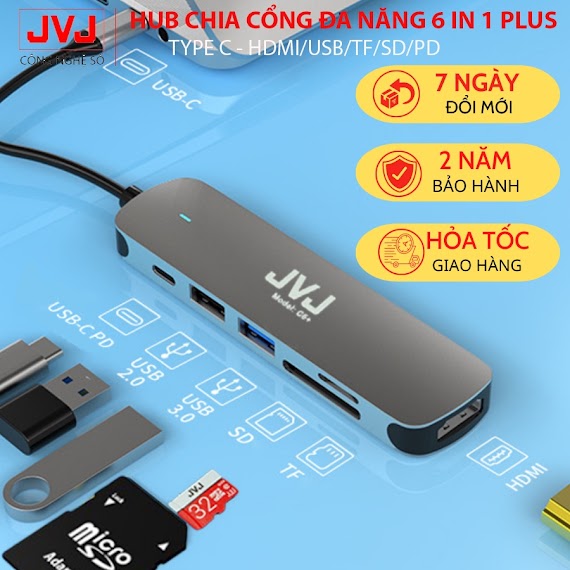 Hub Type C Jvj C10/C8/C6/C4 Đa Năng Cổng Chuyển Đổi Chia Cổng Cho Laptop Táo, Hàng Chính Hãng - Bảo Hành 2 Năm