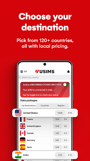 Screenshot eSIM Travel SIM card: USIMS