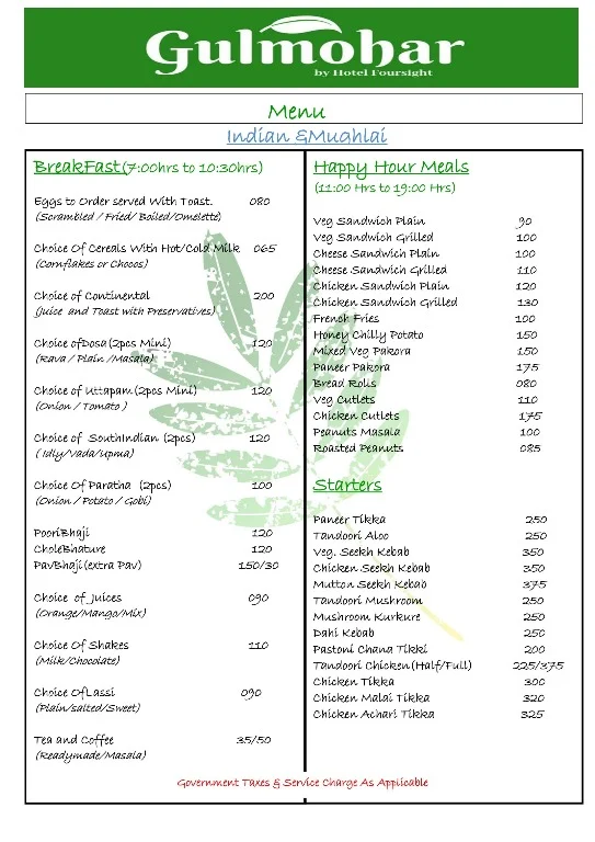 Gulmohar Restaurant menu 