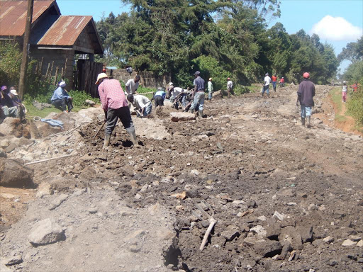 Work on a road at Haraka trading centre in Kinangop subcounty /GEORGE MURAGE