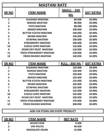 Khatri Bandhu Pot Icecream & Mastani menu 