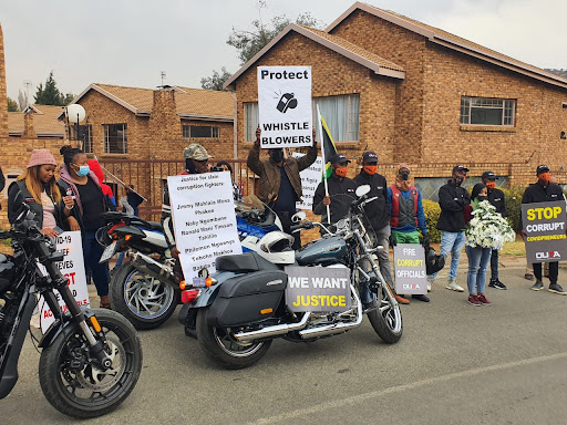 A group of 'Bikers 4 Whistleblowers' laid a wreath on Sunday, September 5, outside the Johannesburg South home of slain Gauteng health official and corruption fighter, Babita Deokaran. The group called for greater protection for whistleblowers.