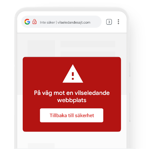 En telefon som visar en varning från Google Chrome om en vilseledande webbplats