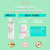 Combo 5 Chai Gel Nha Đam Aloe Vera Hàn Quốc (500Ml) - Làm Dịu Da Nhạy Cảm, Khô, Mụn (Hàng Chính Hãng) + Tặng 1 Serum Ha Plus 100Ml + Tặng 5 Mặt Nạ Soothing