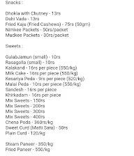 Vinayak Sweets menu 2