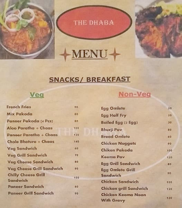 The Dhaba menu 