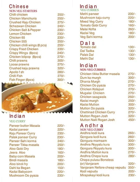 Chef Tandoori menu 