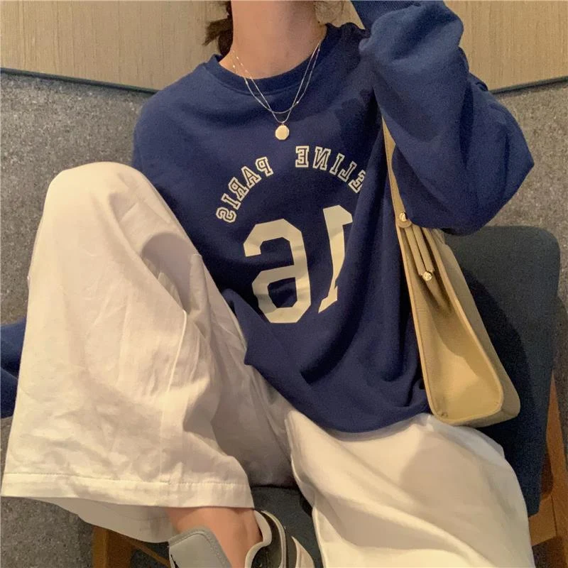 Dames Letter Print Oversized Longsleeve Sweater Top, losvallende pasvorm voor comfort en stijl, ideaal voor een casual look.