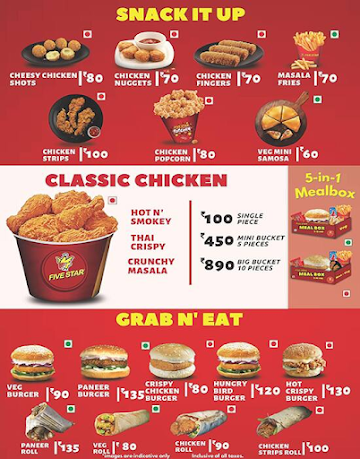 Five Star Chicken menu 