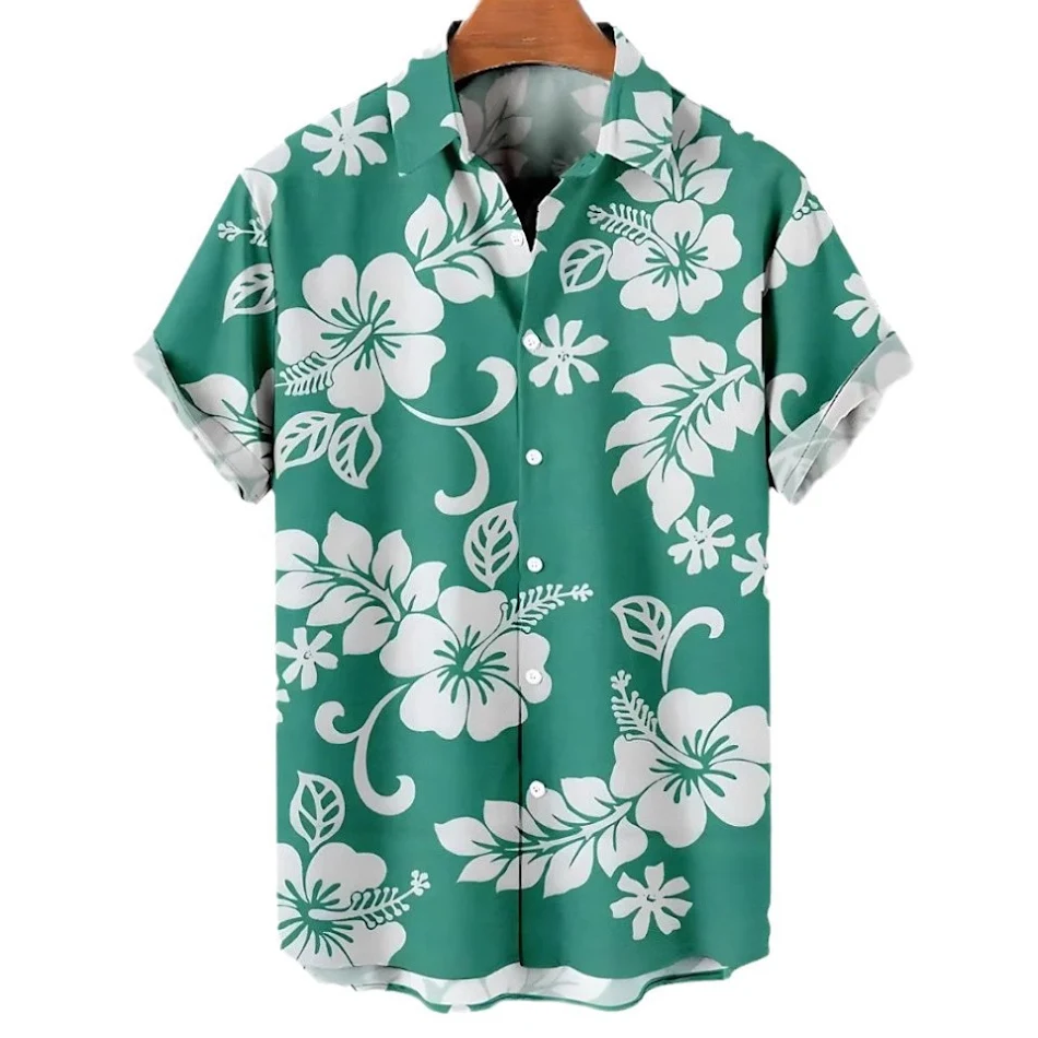 Men's Hawaiian Floral Print Shirt Short Sleeve European and American Casual Style Perfect for Summer and Vacation Wear