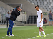 Free State Stars coach Nikola Kavazovic talks to Yusuf Jappie during the 5-0 Absa Premiership thrashing by Cape Town City FC at Cape Town Stadium on January 16, 2019.