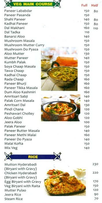 Taste of India menu 