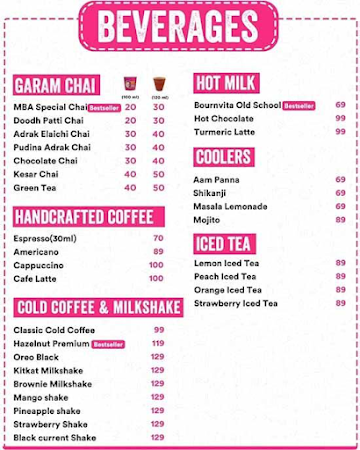 MBA Chaiwala menu 