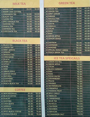 Teaory menu 