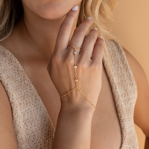 Title 16, Rice bead zircon pearl ring chain love finger c...