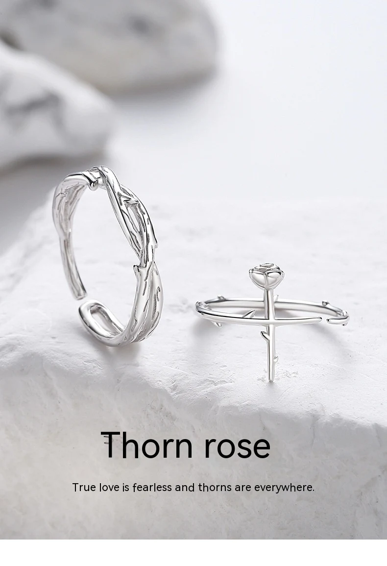Title 3, Anéis de Casal Thorn Rose Design Criativo Simpl...