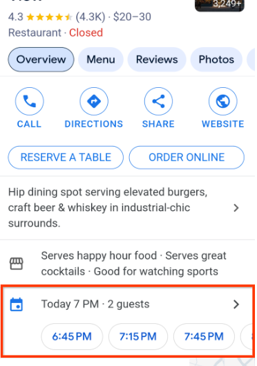 Real time reservations