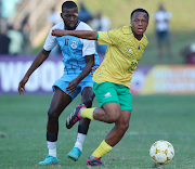 Bafana Bafana player Rowan Human challenged by Norman Mabaya of Botswana during the 2023 Cosafa Cup match at King Zwelithini Stadium on July 8 2023.