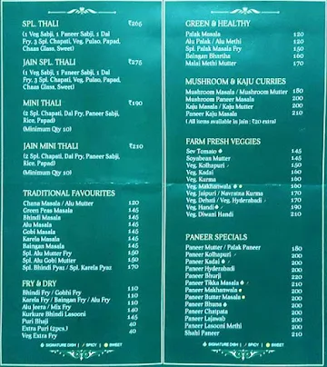 K Bhagat Tarachand menu 